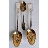 An Irish George II silver berry or fruit table spoon, maker's mark rubbed, Dublin 1757, 23.5 cm,