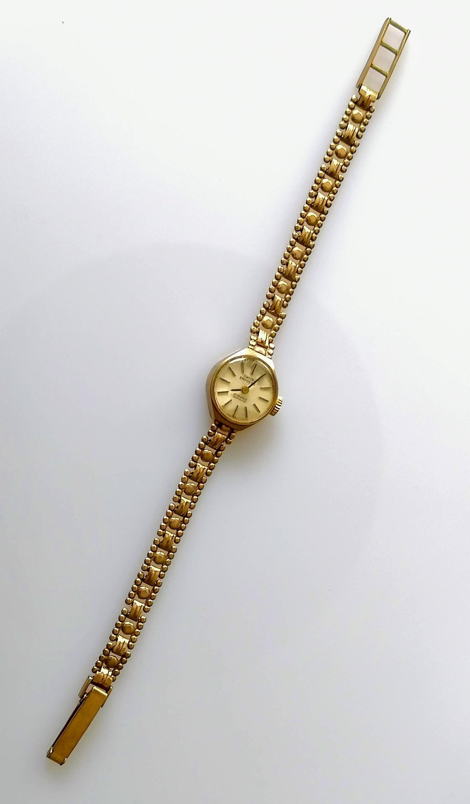 A ladies Swiss Empress 9ct gold bracelet dress watch, hallmarked, net weight without mechanism 7.36g - Image 2 of 2