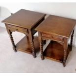 A pair of Harrods Royal Oak Furniture bedside tables with frieze drawers, rope twist legs and