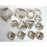 An assortment of twelve smaller silver ashtrays, mostly mid-20th century by Sanders & Mackenzie,