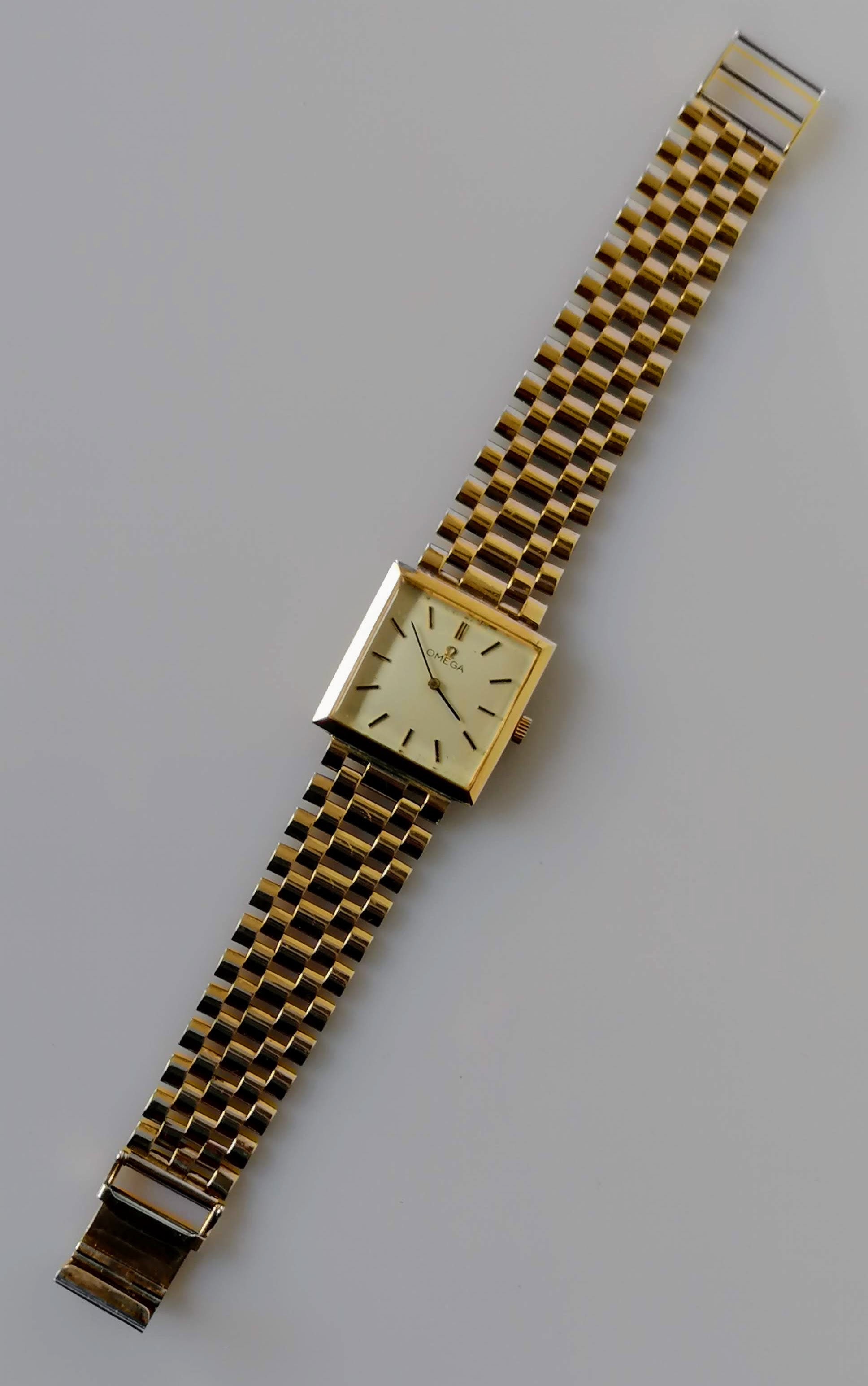 A mid-20th century Omega manual men's wristwatch with 9ct yellow gold bracelet strap, square dial, - Image 2 of 3