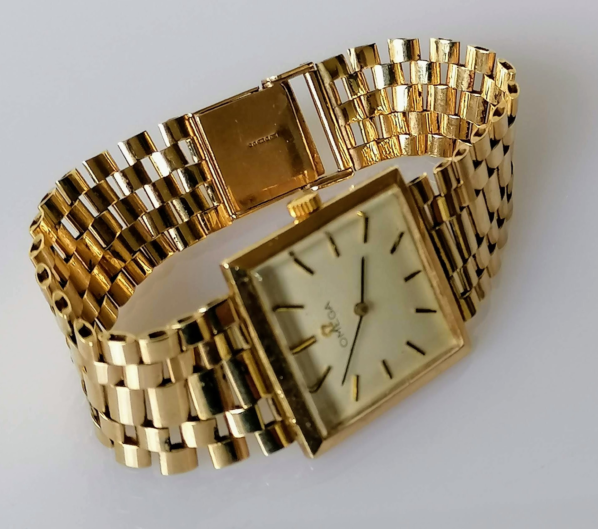 A mid-20th century Omega manual men's wristwatch with 9ct yellow gold bracelet strap, square dial, - Image 3 of 3