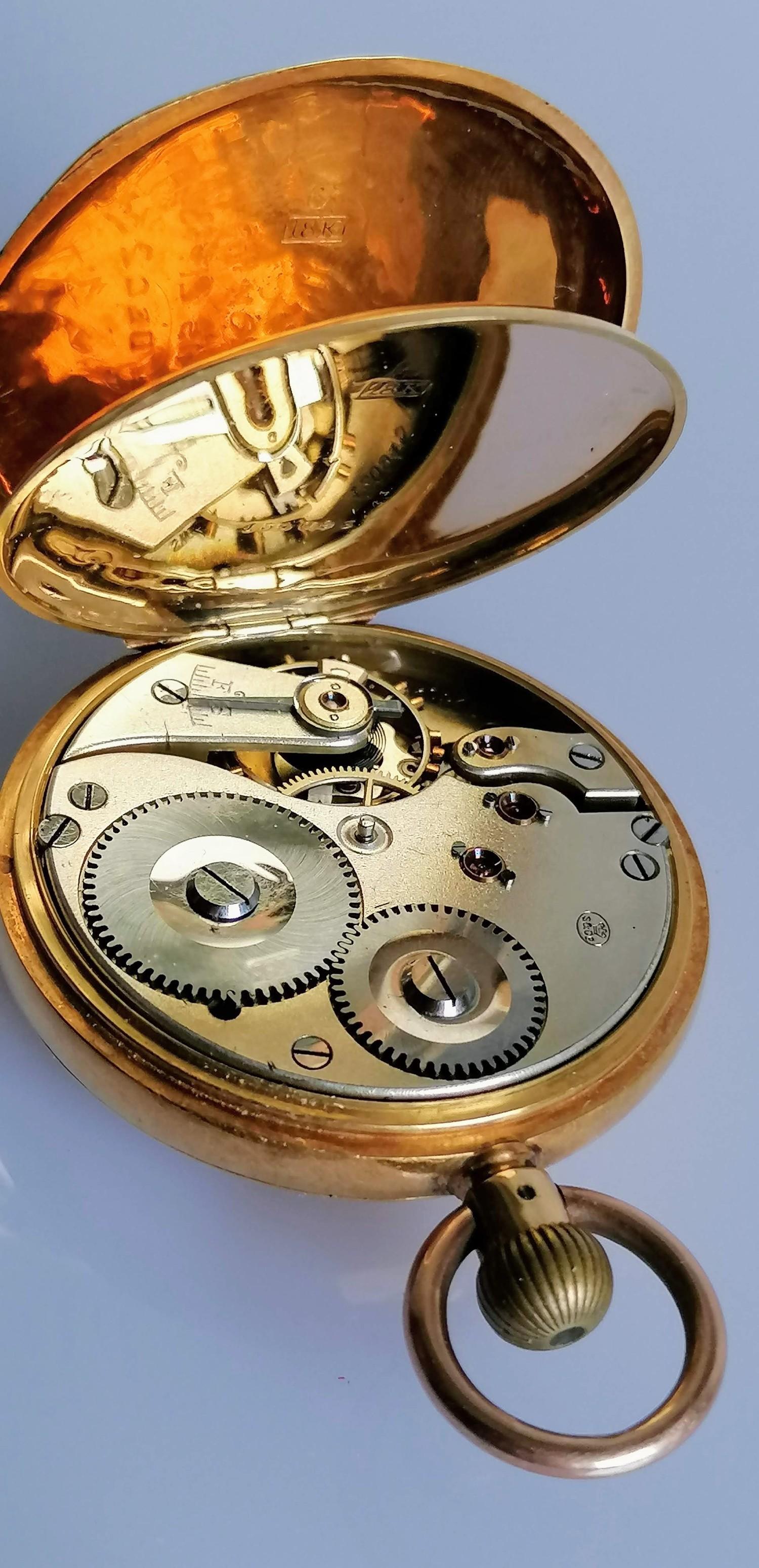 An 18ct gold cased half hunter pocket watch, stem wind, outer and inner Roman numerals, subsidiary - Image 3 of 5