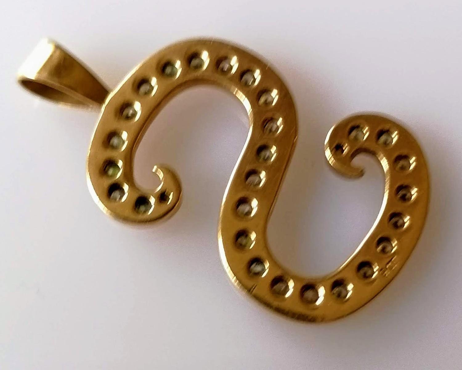 A mid-century yellow gold and pave-set diamond S-shape pendant, approximate total diamond weight 2 - Image 2 of 2