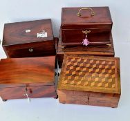 Six 19th century mahogany and rosewood boxes, some with keys, all in very good condition