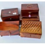 Six 19th century mahogany and rosewood boxes, some with keys, all in very good condition