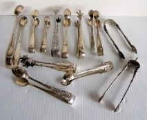 A selection of thirteen silver sugar tongs or nips, various dates/makers, all hallmarked and in good