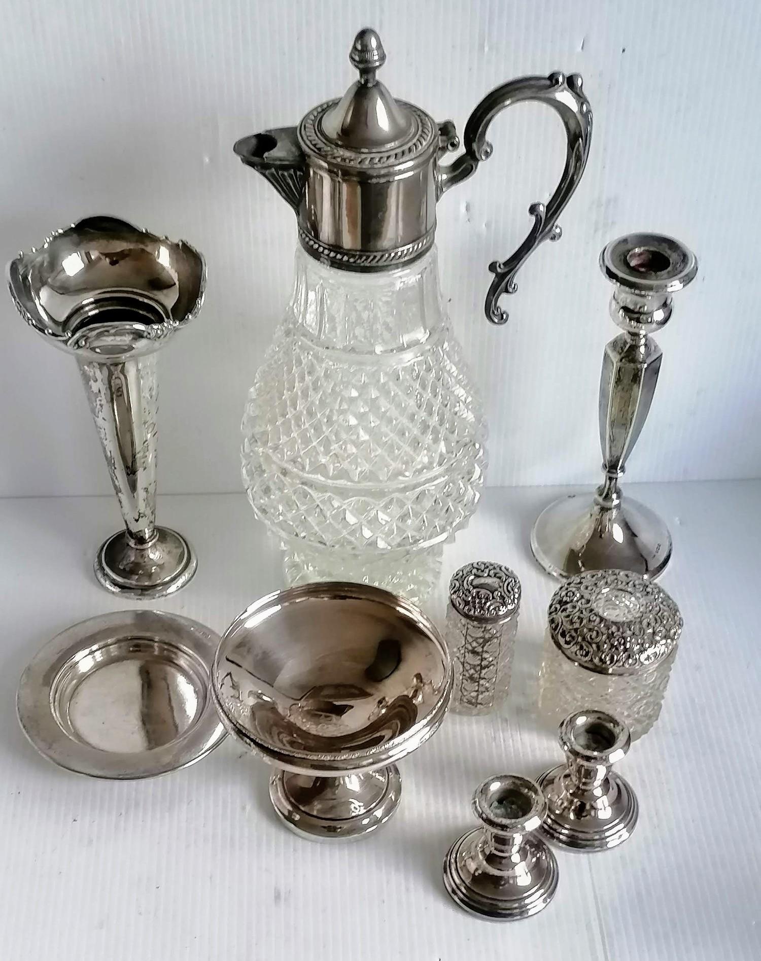 An assortment of late Victorian and Edwardian silver to include a pair of dwarf candlesticks, - Image 2 of 2