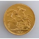 A Victorian gold full sovereign, 1891, Melbourne mint