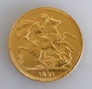 A Victorian gold full sovereign, 1891, Melbourne mint