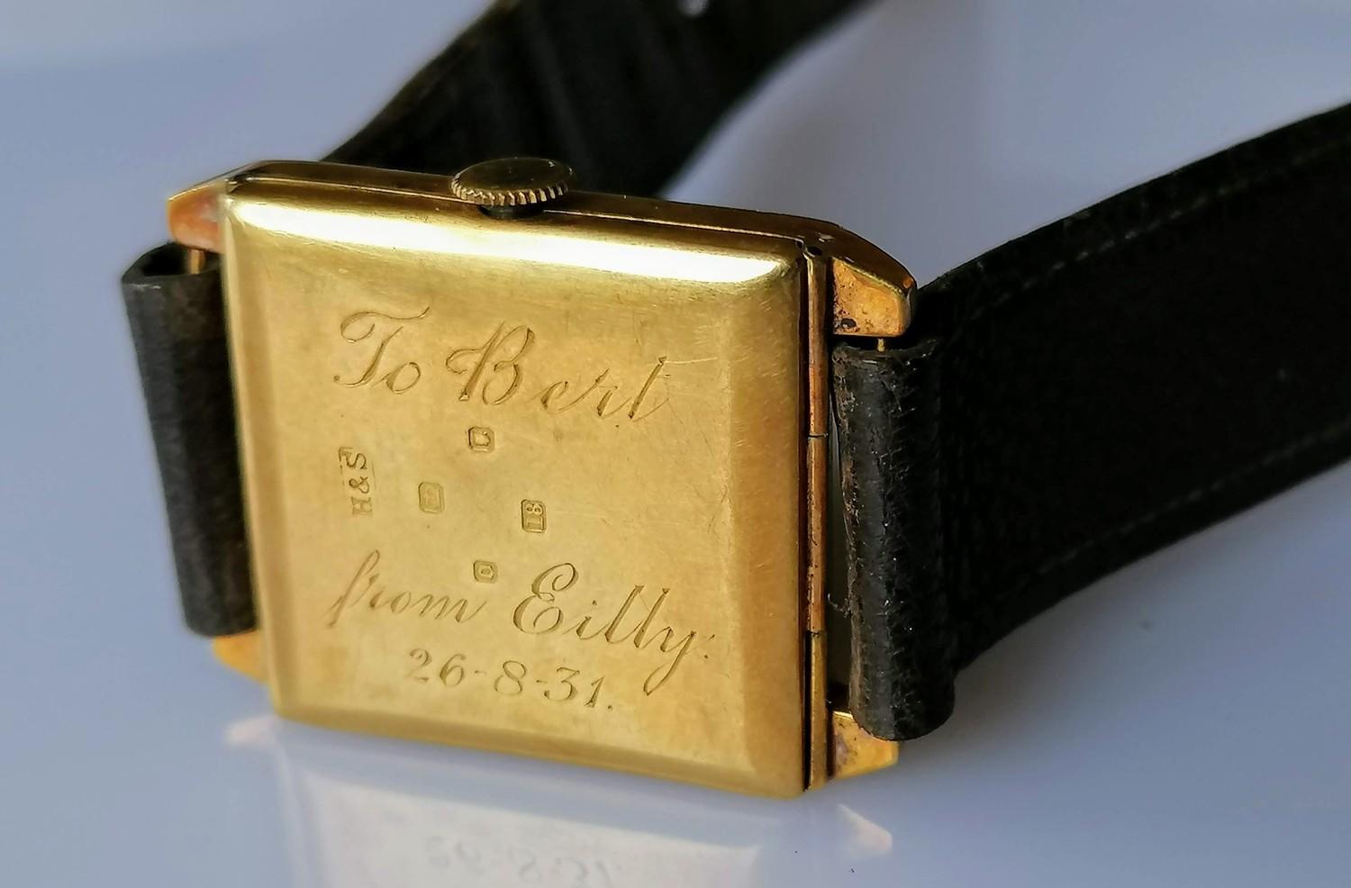 An early 20th century 18ct gold-cased tank watch with Arabic numerals, hallmarked for London, 1929 - Image 4 of 4