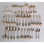 A selection of mostly Victorian tea spoons, some in sets of five and fours, souvenir spoons,