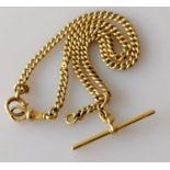 A George V 18ct yellow gold curb-link Albert chain with swivel clasp and T-bar hallmarked for J.