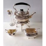 A George V silver tea kettle on stand with gadroon rim by Fordham & Fordham, 1918, 1536g