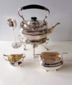 A George V silver tea kettle on stand with gadroon rim by Fordham & Fordham, 1918, 1536g