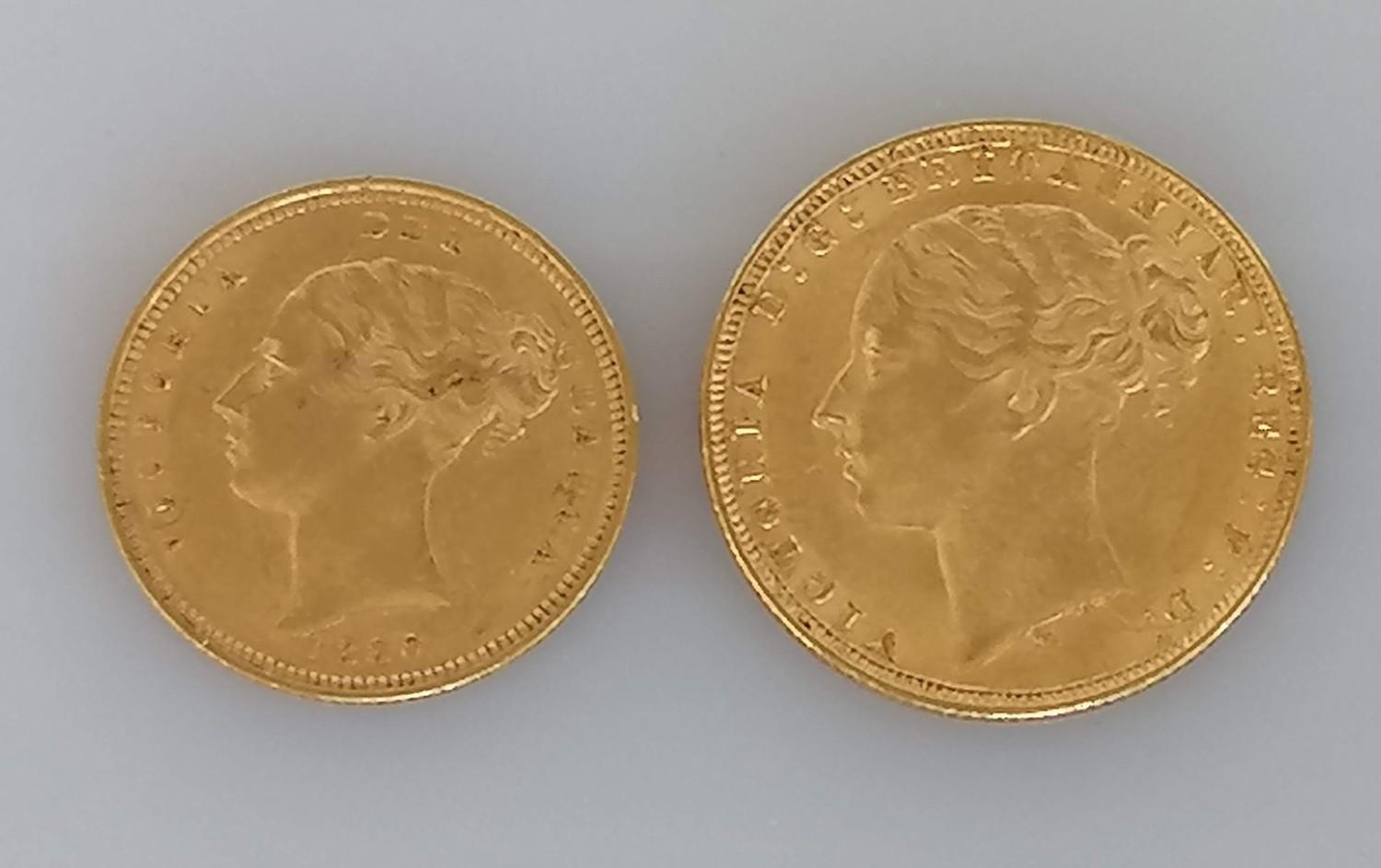 A Victorian full and half gold sovereign, both 1880 (2)