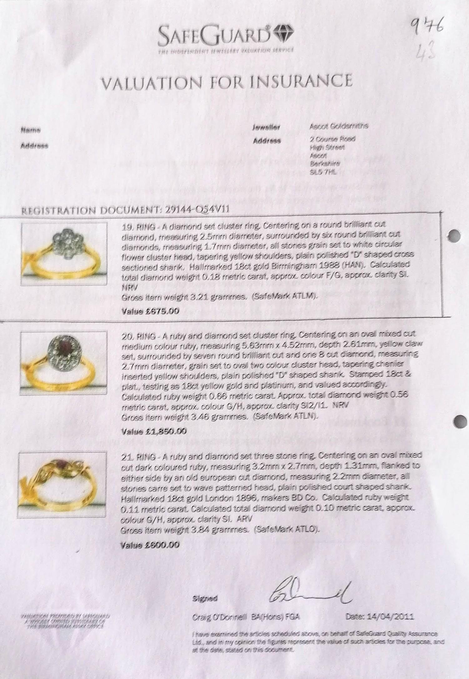 A diamond set cluster ring centering on a brilliant-cut diamond, 2.5mm diameter, surrounded by six - Image 3 of 3