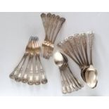 An assortment of King's Pattern silver flatware, comprising six William IV entree forks, four by