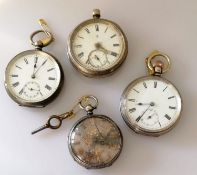 Three English silver-cased pocket watches, one French, all hallmarked, as found (4)