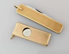 A mid-century GOFA patent, 9ct gold-cased cigar cutter with engine turned decoration, import