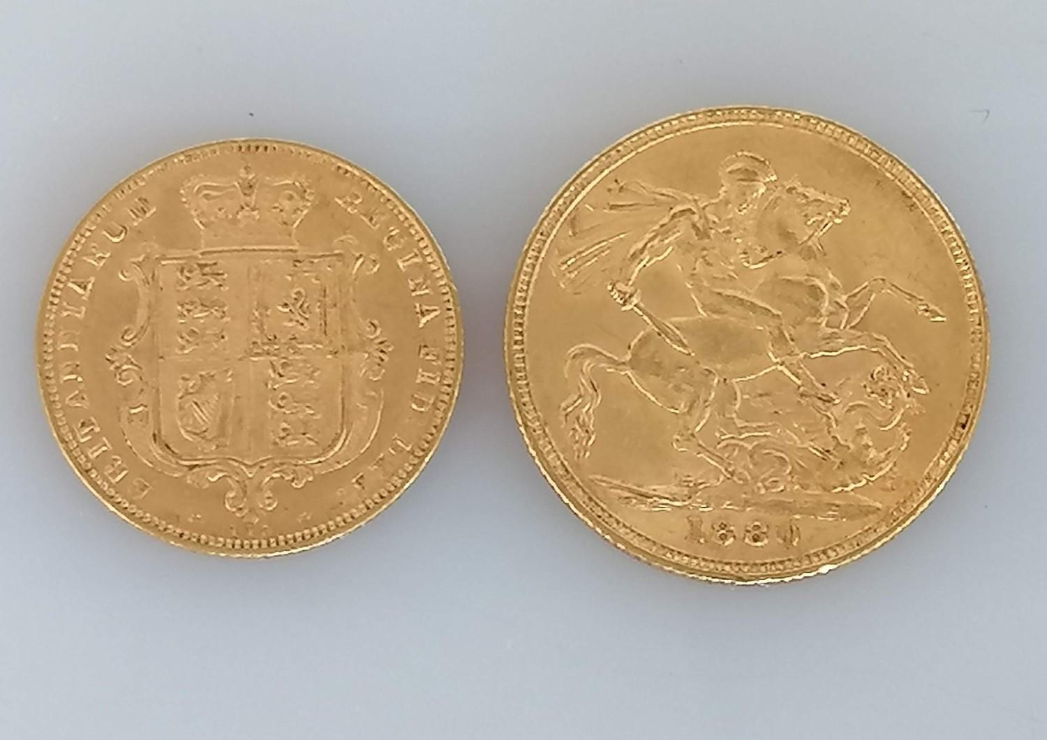 A Victorian full and half gold sovereign, both 1880 (2) - Image 2 of 2