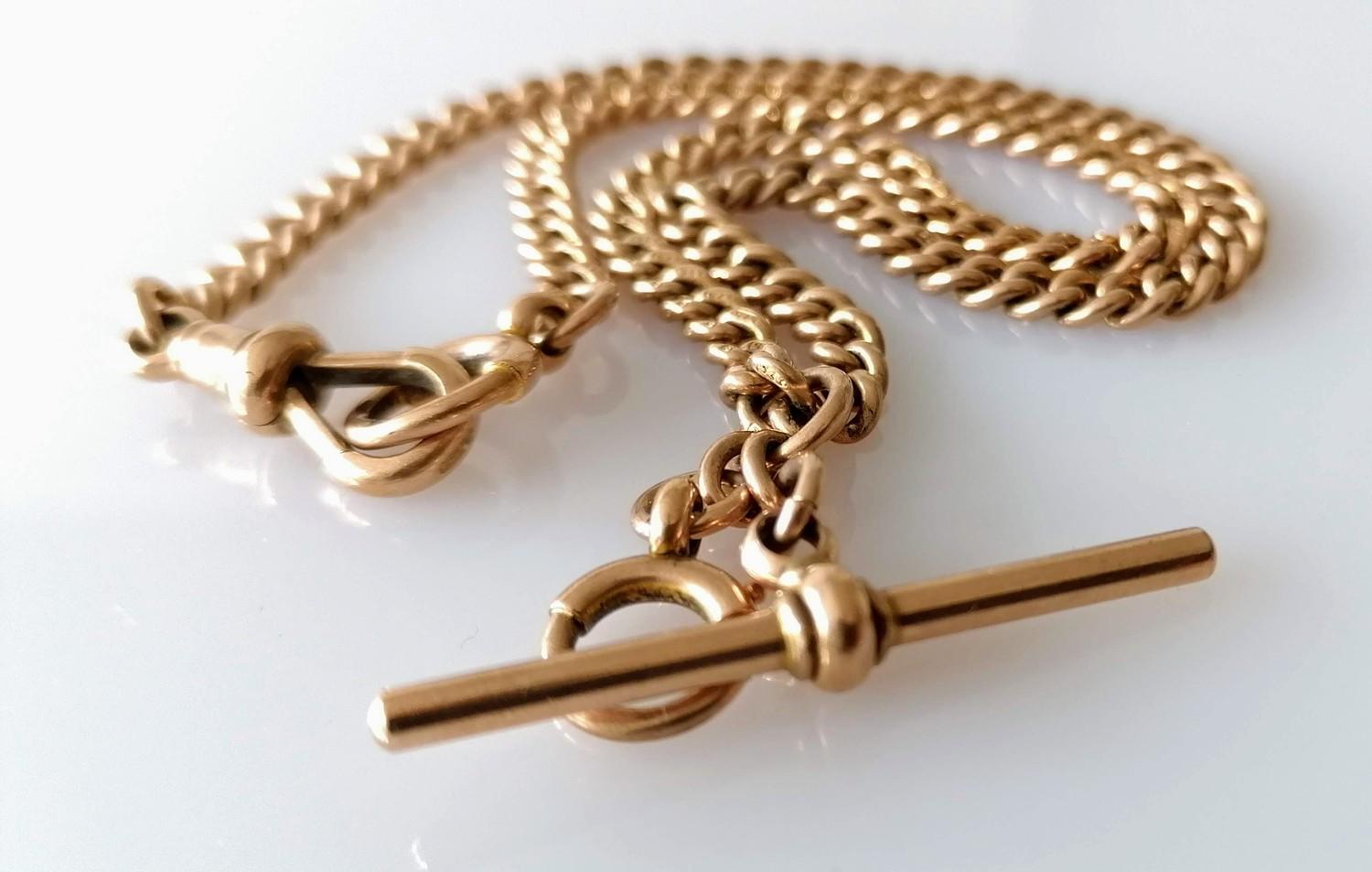 A 19th century rose gold curb-link Albert chain with conforming T-bar and clasp, maker M&M, all - Image 2 of 2