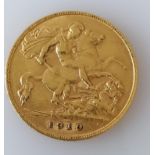 An Edwardian gold half-sovereign, 1910