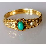 An Edwardian 18ct gold ring with turquoise and diamond decoration, size S, hallmarked, 3.2g