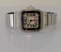 A ladies Cartier Santos Galbee 1565 W20056D6 small stainless steel bracelet watch, screwed bezel,