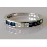 An 18ct white gold half-hoop sapphire and diamond eternity ring, channel-set with six square-cut