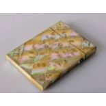 A mother-of-pearl oblong card case with hinged lid and floral decoration, 10 x 8 cm, in good