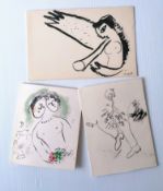 Three Marc Chagall greetings cards as lithographs to include: Angel with a Trumpet from an edition