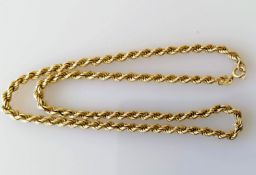 A 9ct yellow gold rope-twist choker chain, 39 cm, import hallmarks, 8.77g, clasp good