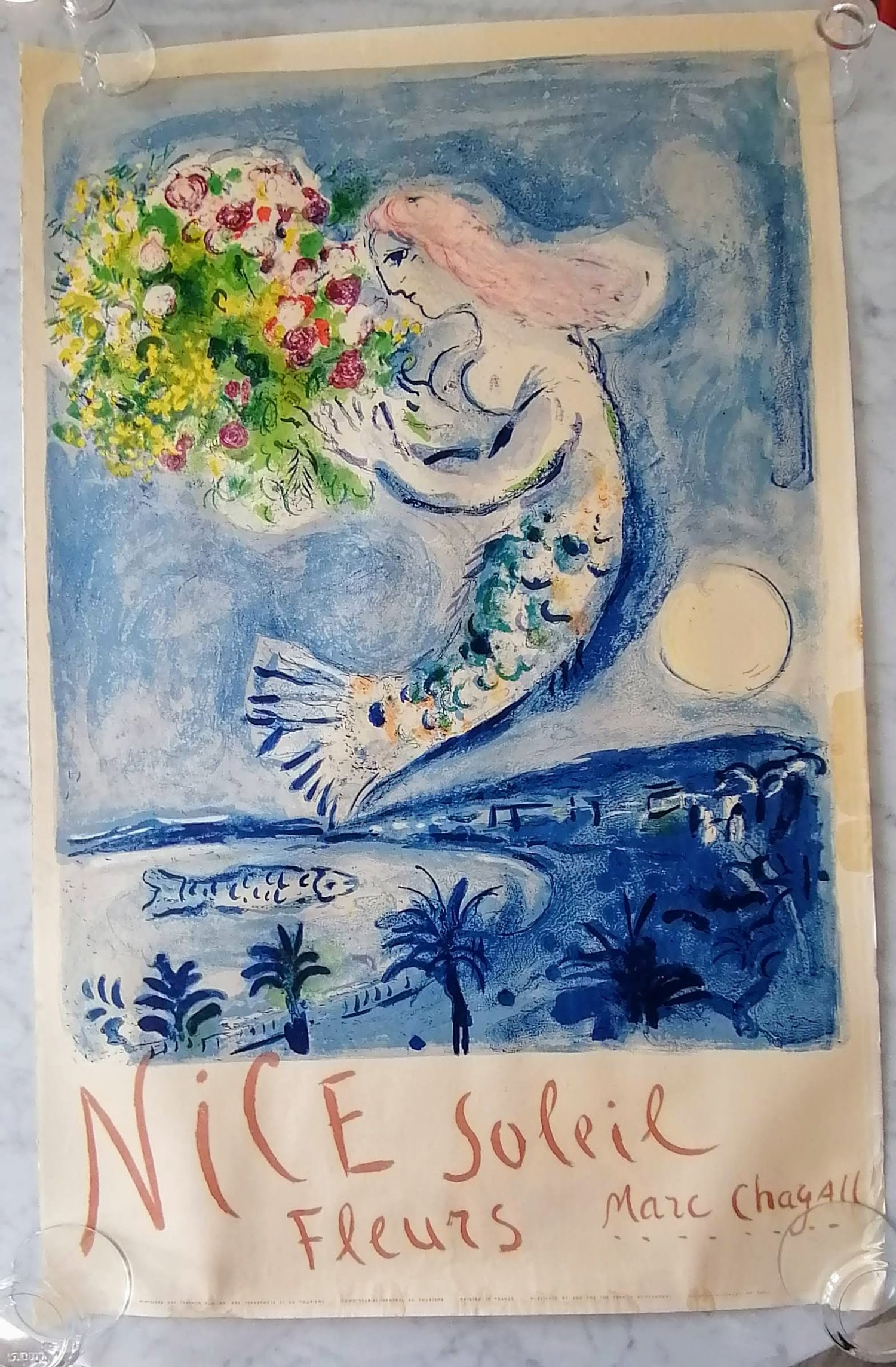 Marc Chagall, Bay of Angels, Nice Soleil Fleurs, poster lithograph printed in 1962 from an edition