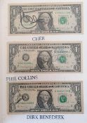 An album assortment of forty original autographs signed on one dollar bills to include: Ringo Starr,