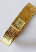 A 1967 Omega 9ct gold ladies watch with square dial, 14mm, black baton markers, calibre 484, ref.