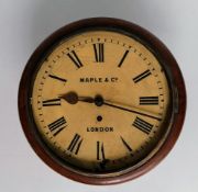 A Victorian mahogany-cased wall clock with Roman numerals, 25.5 cm diameter, fusee movement