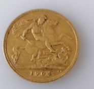 An Edwardian gold half-sovereign, 1904