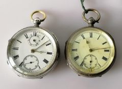 A late Victorian silver-cased fusee lever pocket watch with up/Down indicator, subsidiary seconds