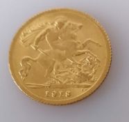 A George V gold half sovereign, 1913