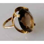 A mid-century 9ct yellow gold set oval faceted citrine dress ring, size O, 6.2g