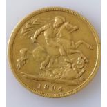 A late Victorian gold half sovereign, 1894