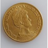 A 10 Guilders (Gulden) Netherlands Wilhelmina gold (.900) coin, 1912, 6.7g