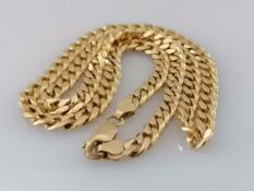 A 9ct yellow gold flat curb-link necklace with lobster clasp, 48 cm, import hallmarks, 30g