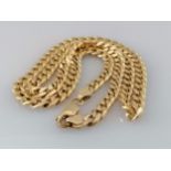 A 9ct yellow gold flat curb-link necklace with lobster clasp, 48 cm, import hallmarks, 30g