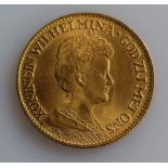 A 10 Guilders (Gulden) Netherlands Wilhelmina gold (.900) coin, 1917, 6.7g