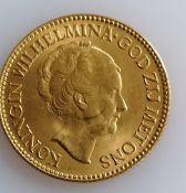 A 10 Guilders (Gulden) Netherlands Wilhelmina gold (.900) coin, 1925, 6.7g