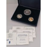 A cased Guernsey 1999 Queen Mother three coin set comprising: a silver proof crown, silver proof one