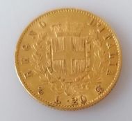 A Vittorio Emanuele II 20 Lire gold coin, 1865, 6.43g
