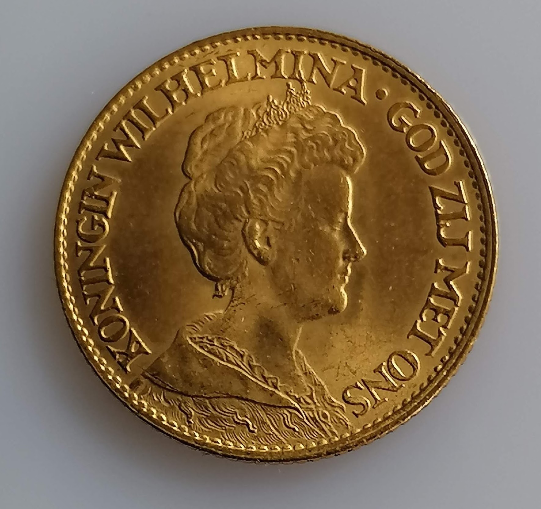 A 10 Guilders (Gulden) Netherlands Wilhelmina gold (.900) coin, 1917, 6.7g - Image 2 of 2